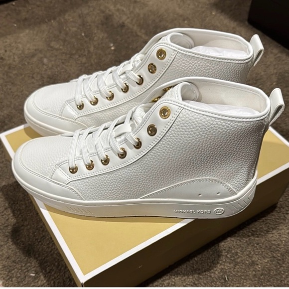 Michael Kors Shoes - Michael Kors Shea White and Gold High-Top Sneakers